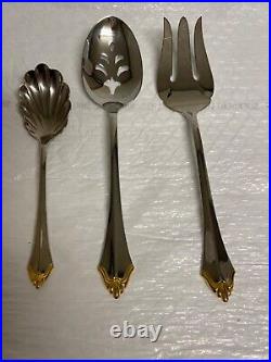 Oneida Community Golden Kenwood Stainless withGold Accents set of 8 withserving pcs