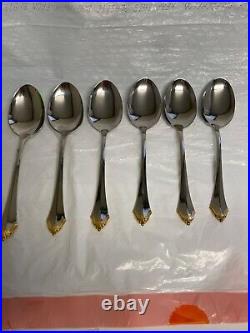 Oneida Community Golden Kenwood Stainless withGold Accents set of 8 withserving pcs