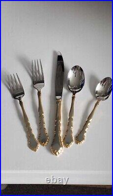 Oneida Community Golden Royal Chippendale Flatware 12 Service + service utensils