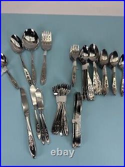 Oneida Community My Rose Stainless Silverware Mixed Flatware 101 PC Set SERVING