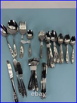 Oneida Community My Rose Stainless Silverware Mixed Flatware 101 PC Set SERVING