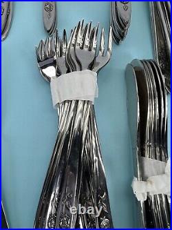 Oneida Community My Rose Stainless Silverware Mixed Flatware 101 PC Set SERVING