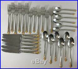Oneida Cube Stainless Flatware GOLDEN DAMASK ROSE 30 Piece Service for 6