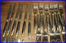 Oneida Daphne gold 18/10 Stainless Flatware service for 12 2 forks 62 pcs