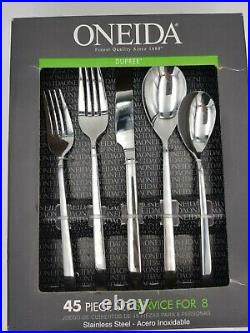 Oneida Dupree 45 Piece Casual Flatware Set, 18/0 Stainless, Service for 8