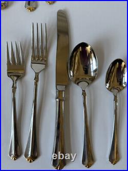 Oneida GOLDEN JUILLIARD Cube Stainless Dinner Forks Knives Spoons 20 Pc Serves 4