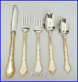Oneida GOLDEN ROYAL CHIPPENDALE 70 Pc Flatware Silverware Set for 12 Stainless