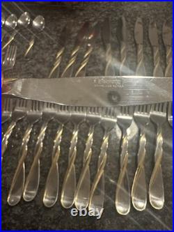 Oneida Golden Aquarius Stainless Steel Flatware Set Silver Gold TwistHandle 54pc