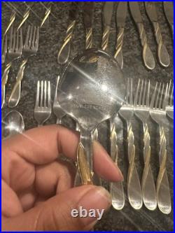 Oneida Golden Aquarius Stainless Steel Flatware Set Silver Gold TwistHandle 54pc
