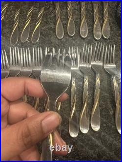 Oneida Golden Aquarius Stainless Steel Flatware Set Silver Gold TwistHandle 54pc