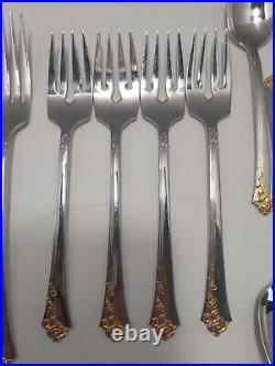 Oneida Golden Demask Rose Flatware service for four missing one spoon 19 piece