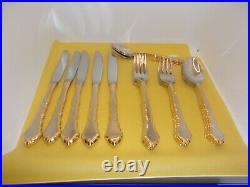 Oneida Golden Royal Chippendale Stainless Flatware Gold Trim 24 Pieces