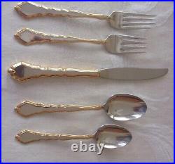 Oneida Golden Royal Chippendale Stainless Flatware Gold Trim 24 Pieces