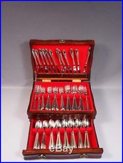 Oneida Heritage SHERATON Stainless Steel Flatware Set for 12 Wooden Chest Boc