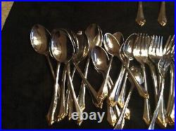 Oneida Julliard Gold Tipped Stainless Flatware 62 Pieces
