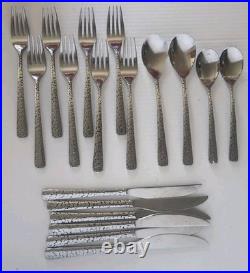 Oneida Lola Stainless Forks Spoons Knives textured dots black accents 18 Pieces