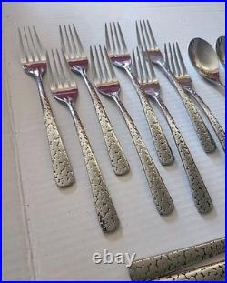 Oneida Lola Stainless Forks Spoons Knives textured dots black accents 18 Pieces
