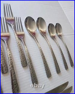 Oneida Lola Stainless Forks Spoons Knives textured dots black accents 18 Pieces