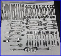 Oneida Memphis lot of 71 Stainless Steel Flatware Flower Serving For 10 Vintage