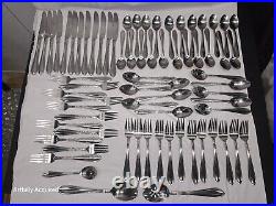 Oneida Memphis lot of 71 Stainless Steel Flatware Flower Serving For 10 Vintage