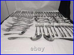 Oneida Memphis lot of 71 Stainless Steel Flatware Flower Serving For 10 Vintage