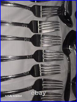 Oneida Memphis lot of 71 Stainless Steel Flatware Flower Serving For 10 Vintage