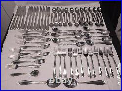 Oneida Memphis lot of 71 Stainless Steel Flatware Flower Serving For 10 Vintage