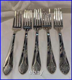Oneida NEW YORK pattern Stainless 18/10, 5 Dinner Forks, 5 Spoons, 4 salad forks