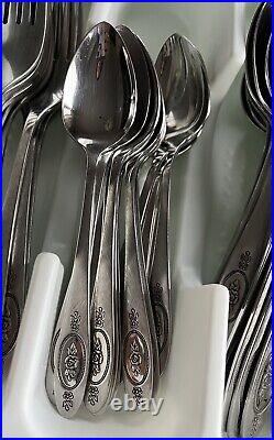 Oneida Polonaise Deluxe Stainless 84 pc Flatware Set Forks Spoons Knives Rose