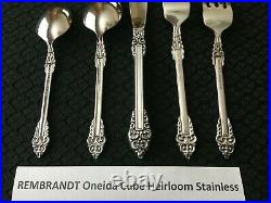 Oneida Rembrandt Heirloom 64 Pcs Stainless Cube Serves 10 with8 Hostess & 16 T's