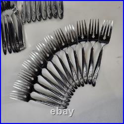 Oneida Roseanne Stainless Flatware 71 Pc Set Rose Pattern Forks Knives Spoons