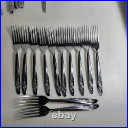 Oneida Roseanne Stainless Flatware 71 Pc Set Rose Pattern Forks Knives Spoons