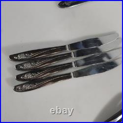 Oneida Roseanne Stainless Flatware 71 Pc Set Rose Pattern Forks Knives Spoons