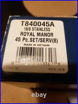 Oneida Satin Royal Manor Stainless 18/10 Flatware 45 PC NIB Service For 8