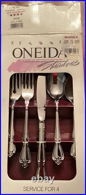 Oneida Stainless ARBOR ROSE 18/8 USA 20 Piece Service for 4 Unused TRUE SONG