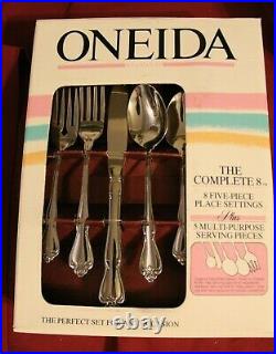 Oneida Stainless ARBOR ROSE 18/8 USA 45 Piece Service for 8 Unused TRUE SONG