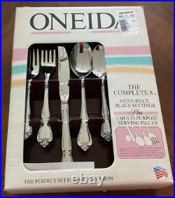 Oneida Stainless ARBOR ROSE 18/8 USA 45 Piece Service for 8 Unused TRUE SONG