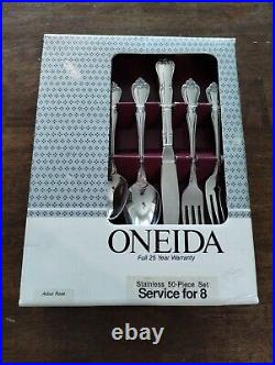 Oneida Stainless ARBOR ROSE 18/8 USA 50 Piece Service for 8 + serving spoons