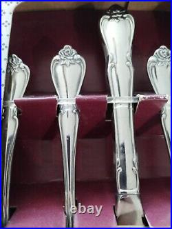 Oneida Stainless ARBOR ROSE 18/8 USA 50 Piece Service for 8 + serving spoons