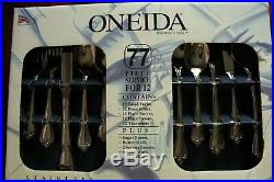 Oneida Stainless ARBOR ROSE 18/8 USA 77 Piece Service for 12 Unused TRUE SONG