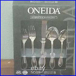 Oneida Stainless American Harmony 18/0 50 Piece Service for 8 NEW, Box