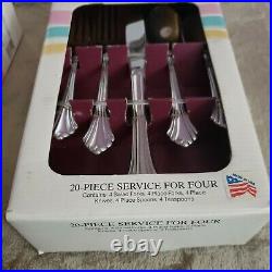 Oneida Stainless BANCROFT FORTUNE 20 Piece Service for 4 Unused New Flatware USA