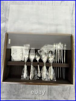 Oneida Stainless Flatware 18/10 DOVER 31 piece Set Service for of 6 In Wood Box