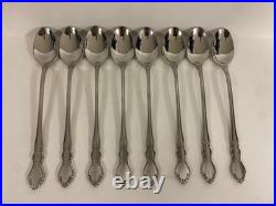 Oneida Stainless Flatware SATIN DOVER Set of 8 ICED TEA SPOONS -7-3/8 RARE! EX