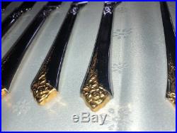 Oneida Stainless Flatware/silverware Golden Damask Rose 46 pc Set 8 Plac + Serve