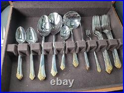 Oneida Stainless Golden Damask Rose Flatware Set 38 Pc