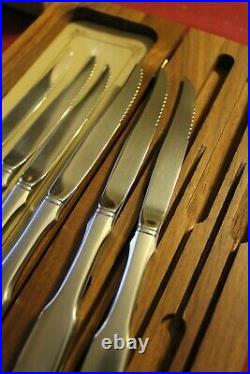 Oneida Stainless PAUL REVERE Set of 6 Steak Knives & Holder Flatware Serrated