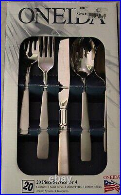 Oneida Stainless SATIN ACCENT 18/8 20 Piece Service for 4 Unused Flatware USA