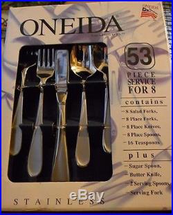 Oneida Stainless SATIN FLIGHT RELIANCE 18/8 USA 53 Piece Service for 8 Unused