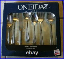 Oneida Stainless SATIN SAND DUNE 18/8 USA 45 Piece Service for 8 Serving Unused
